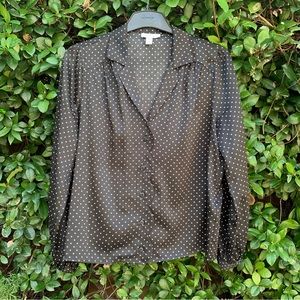 Topshop Collared Black & White Polka Dot Blouse